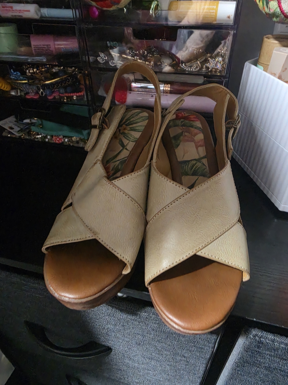 boc Neutral Crisscross Slingback Wedges in Cream and Tan